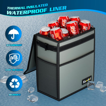 K KNODEL Car Trash Can, Waterproof Auto Garbage Can, Car Trash Can with Lid, Leak-Proof Car Storage Bag, Car Bin Hanging (Medium, Black)