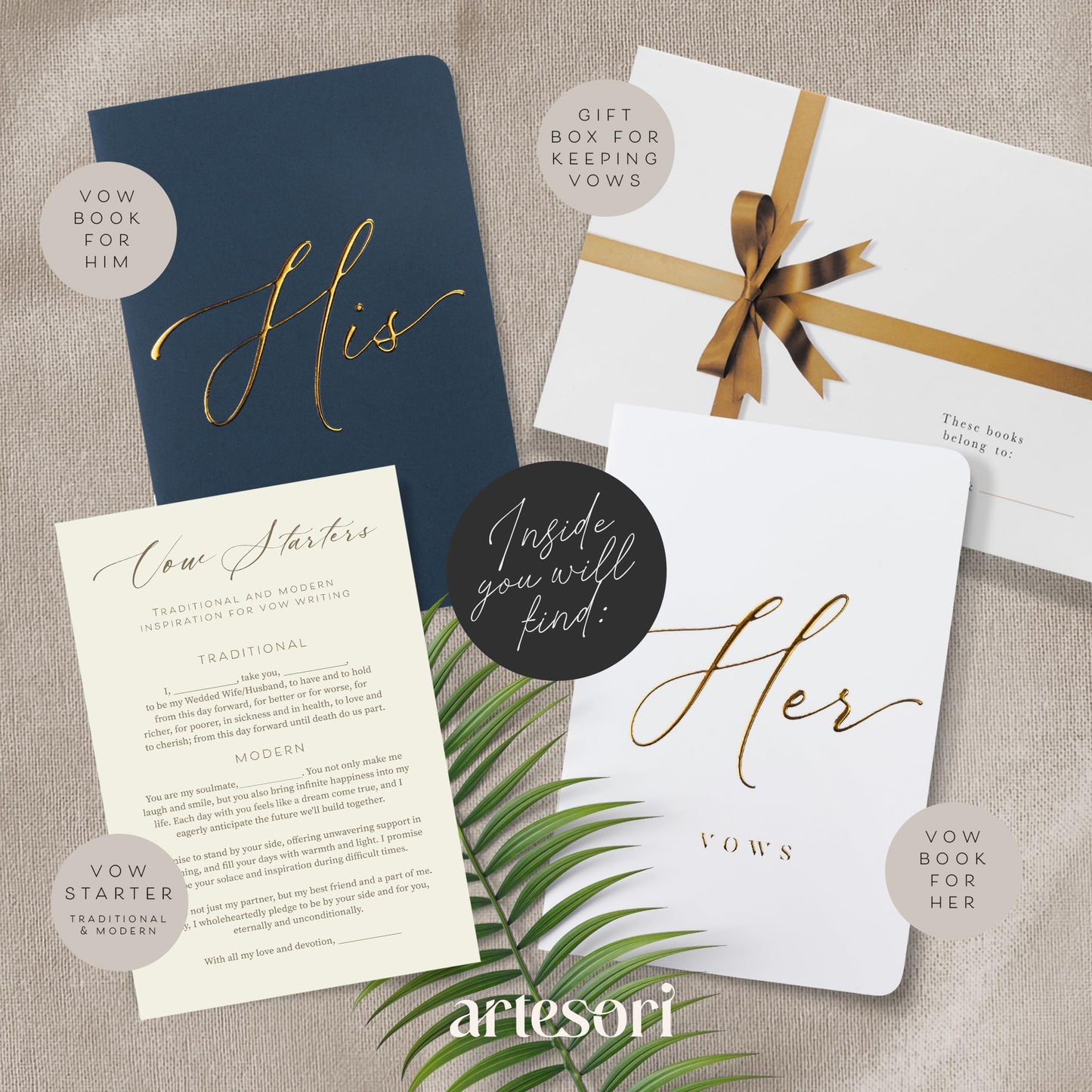 ARTESORI Premium Ehegelübde-Buch für Sie & Ihn, Soft-Touch, Goldfolie, 28 linierte Seiten, Ehegelübde-Bücher für Sie und Ihn, Hochzeits-Essentials, Hochzeits-Geschenkideen, Geschenke für Sie und Ihn [Weiß & Schwarz]