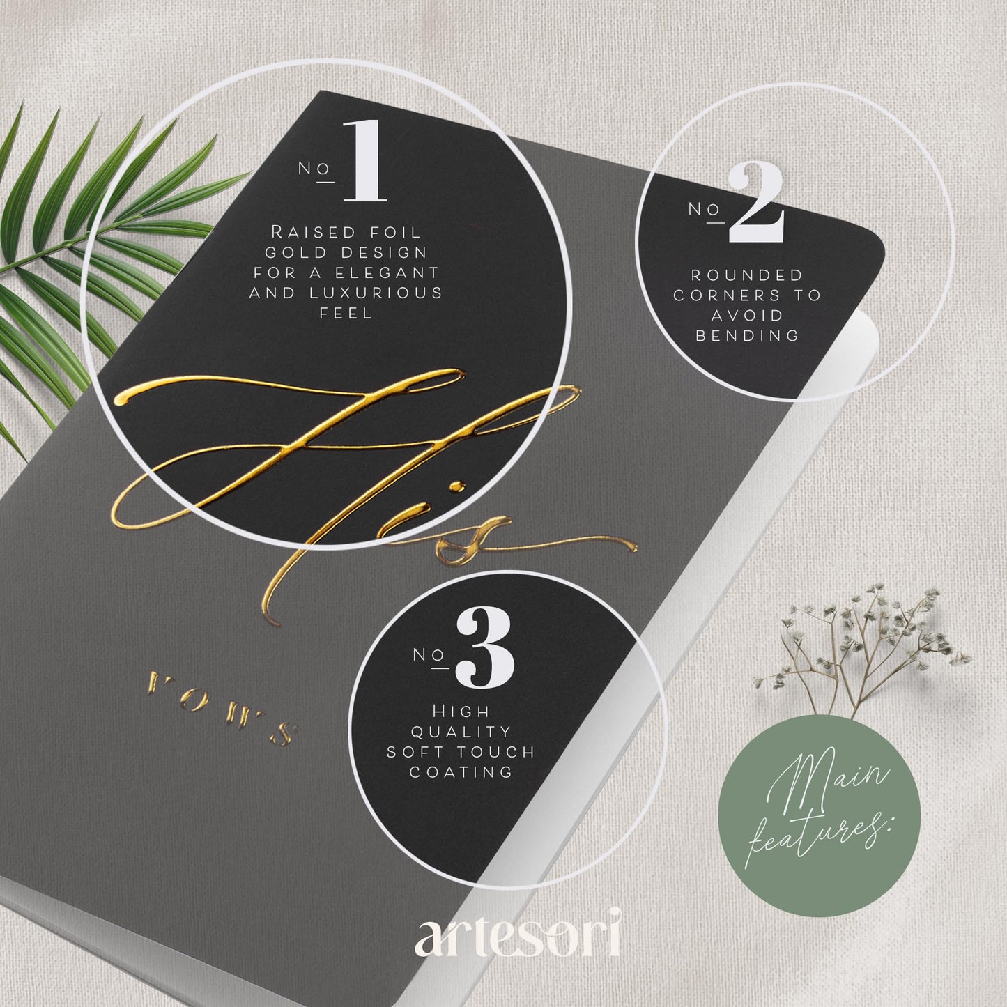 ARTESORI Premium Ehegelübde-Buch für Sie & Ihn, Soft-Touch, Goldfolie, 28 linierte Seiten, Ehegelübde-Bücher für Sie und Ihn, Hochzeits-Essentials, Hochzeits-Geschenkideen, Geschenke für Sie und Ihn [Weiß & Schwarz]