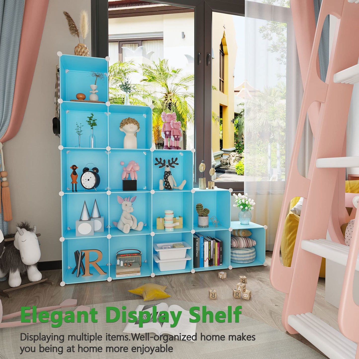 C&AHOME Cube Storage Organizer, 16-Cube Shelves Units, Plastic Storage Cubes, DIY Closet Organizer, Modular Closet Storage Shelves Ideal for Home, Bedroom, 48.4" L × 12.4" W × 48.4" H Black SUM3016H