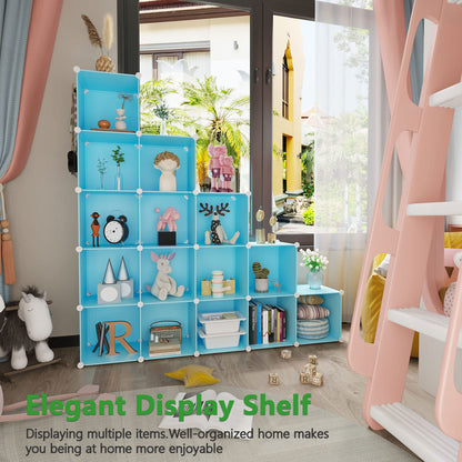 C&AHOME Cube Storage Organizer, 16-Cube Shelves Units, Plastic Storage Cubes, DIY Closet Organizer, Modular Closet Storage Shelves Ideal for Home, Bedroom, 48.4" L × 12.4" W × 48.4" H Black SUM3016H