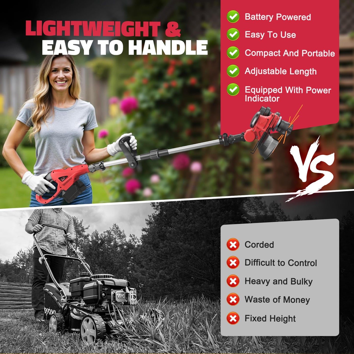 Cordless String Trimmer Compatible with Dewalt 20V (Tool Only), MtiolHig 3 IN 1 Weed Eater with Brushless Motor & Battery Level Display, Electric Weed Wacker/Edger Trimmer for Yard, w/ 18 Line, Yellow