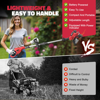 Cordless String Trimmer Compatible with Dewalt 20V (Tool Only), MtiolHig 3 IN 1 Weed Eater with Brushless Motor & Battery Level Display, Electric Weed Wacker/Edger Trimmer for Yard, w/ 18 Line, Yellow