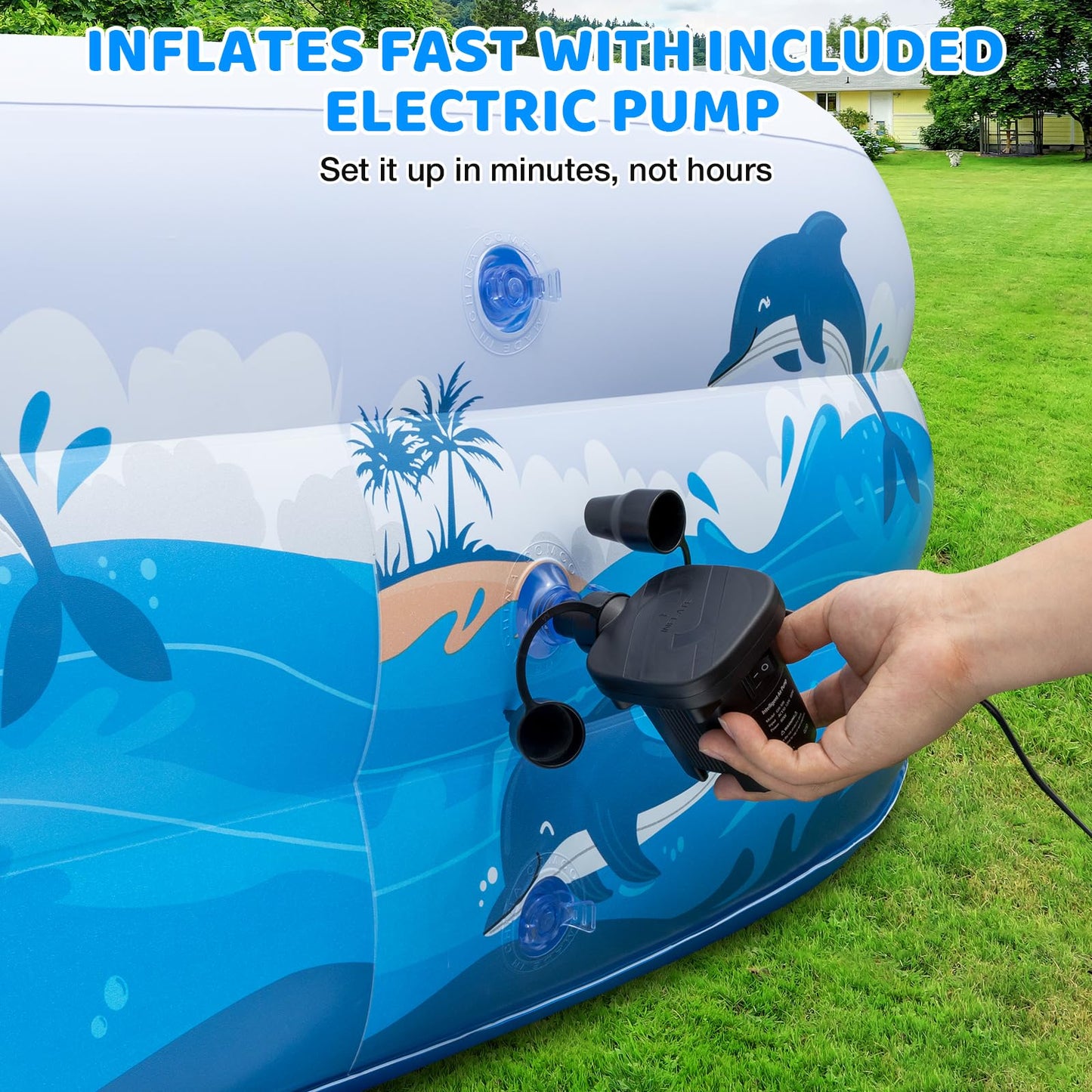 Extra Large Inflatable Pool for Adults & Kids, Family Size Blow Up Pool 165" x 76" x 22", Thickened PVC Swimming Pool with Electric Pump for Backyard Parties, Summer Fun & Outdoor Play