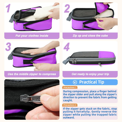 BAGAIL 4er-Set Kompressions-Packwürfel Reise-erweiterbare Packorganizer (Schwarz, 4er-Set)