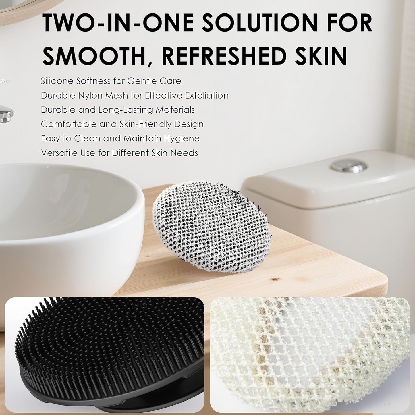 INNERNEED Duschbürste aus weichem Silikon in Lebensmittelqualität, Hand-Körperbürste zur Hautreinigung, sanftes Peeling, gute Schaumbildung (Schwarz)