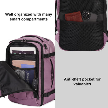 ECOHUB 16'' Reise-Rucksack Handgepäck Unterseat-Rucksack Persönlicher Gegenstand Flugzeug-Reisetasche mit 13 Taschen Handgepäck Flaschenhalter USB-Ladeanschluss Casual Daypack für Frauen Männer Schwarz