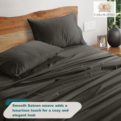 1000 Thread Count Queen Size Bed Sheet Set - Charcoal Egyptian Cotton Blend