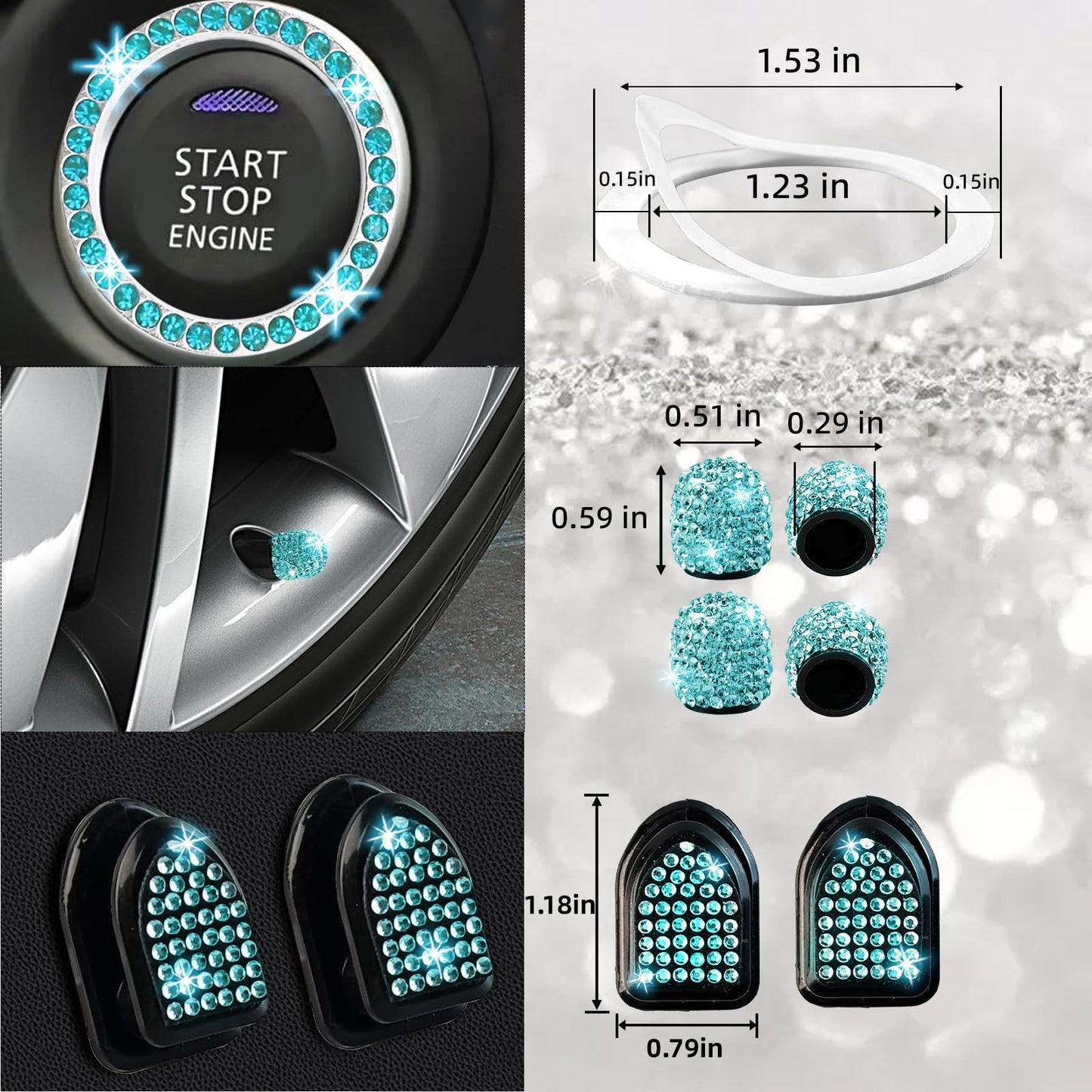 NBTEPEM 27-Piece Bling Car Accessories Set - Universal Fit Steering Wheel Covers, License Plate Frames, Phone Holder, Car Fast Charger, Coasters (Pink)