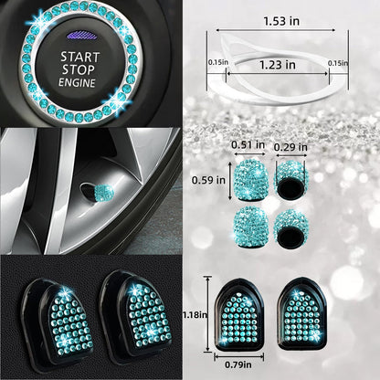 NBTEPEM 27-Piece Bling Car Accessories Set - Universal Fit Steering Wheel Covers, License Plate Frames, Phone Holder, Car Fast Charger, Coasters (Pink)