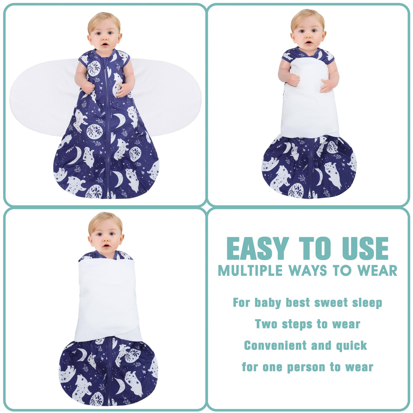BSTOPPT Fleece Newborn Sleep Sack Baby Swaddle,3-Way Adjustable Wearable Blanket,2 Pack Fleece Swaddling sleeping bag TOG 2.0， (Blue&Green, 0-3 Months)