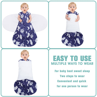 BSTOPPT Fleece Newborn Sleep Sack Baby Swaddle,3-Way Adjustable Wearable Blanket,2 Pack Fleece Swaddling sleeping bag TOG 2.0， (Blue&Green, 0-3 Months)