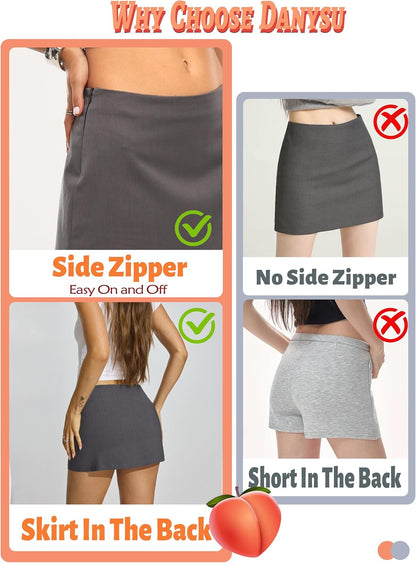 Danysu Dehnbare Mini Skorts Mid Waist Rock mit Shorts Seitenschlitz 2025 Sport Alltag Ausgeh-Outfits