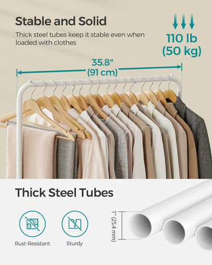 SONGMICS Clothes Rack with Wheels, Clothing Rack for Hanging Clothes, 25.4 mm Metal Garment Rack with Dense Mesh Storage Shelf, 110 lb Load Capacity, 2 Brakes, Black UHSR25BK