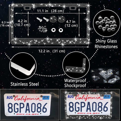 NBTEPEM 27-Piece Bling Car Accessories Set - Universal Fit Steering Wheel Covers, License Plate Frames, Phone Holder, Car Fast Charger, Coasters (Pink)
