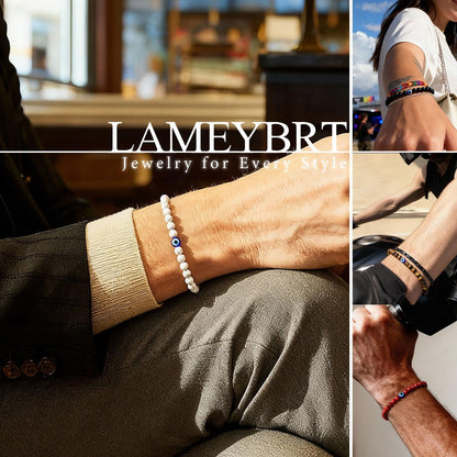 6 mm Böses Auge Armband aus schwarzen Kristallen – verstellbares Set aus Natursteinen für Herren und Damen, Schutzamulett als Geschenk für den Alltag/Geburtstag/Jahrestag