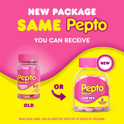 Pepto Bismol Chews, Upset Stomach, Nausea, Heartburn, Indigestion Relief, Anti Diarrhea Medication for Adults - 5 Symptom Fast Relief, 72 Chewable Tablets 24 Count (Pack of 12)