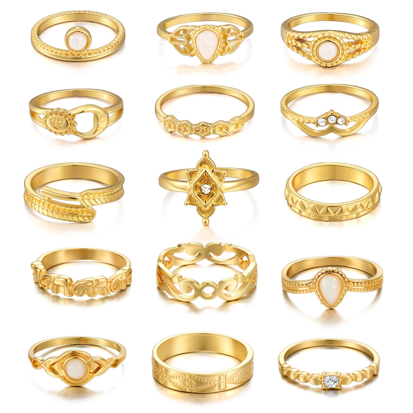 FAXHION 24-60 Pcs Gold Stackable Rings for Women, Knuckle Rings Chunky Gold Ring Set Dainty Stacking Cute Rings, Multiple Sizes Cute Jewelry Set Gift