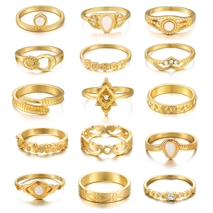 FAXHION 24-60 Pcs Gold Stackable Rings for Women, Knuckle Rings Chunky Gold Ring Set Dainty Stacking Cute Rings, Multiple Sizes Cute Jewelry Set Gift