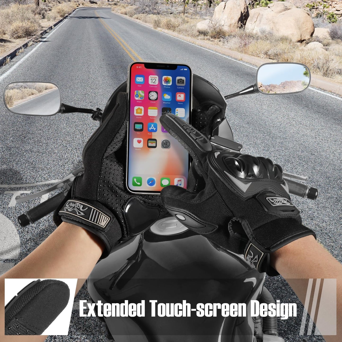 COFIT Motorradhandschuhe für Damen und Herren, Full-Finger Touchscreen Motorradhandschuhe für BMX ATV MTB Fahren, Straßenrennen, Radfahren, Klettern, Motocross – Schwarz L