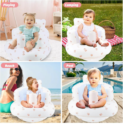 Aufblasbarer Babysitz, aufblasbarer Babystuhl für Babys ab 3 Monaten, aufblasbarer Sommerstuhl mit integrierter Luftpumpe, Baby-Bodensitz zum Sitzenlernen, Spielen, Campen, Orange