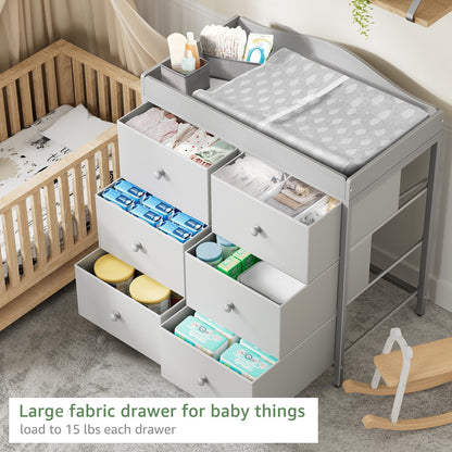 BOLUO White Changing Table Dresser with 6 Drawers Baby Dresser with Changing Table Top Diaper Changing Station with Storage for Nursery Modern
