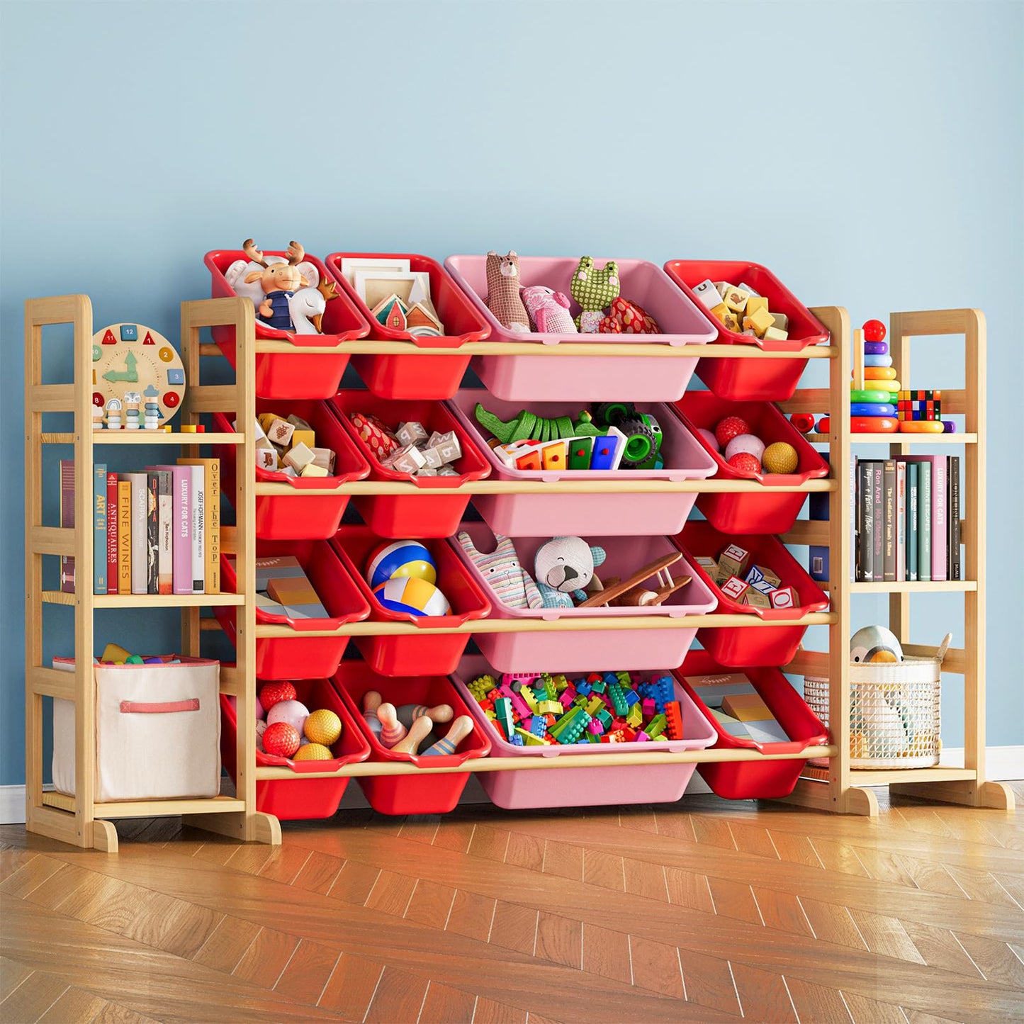 SpaceAid Toy Storage Organizer with 6 Shelves and 12 Bins, Bookshelf/Bookcase, Kids Bin Shelf, Toys Box for Playroom Organization for Bedroom & Room Decor, White, 52.3" W