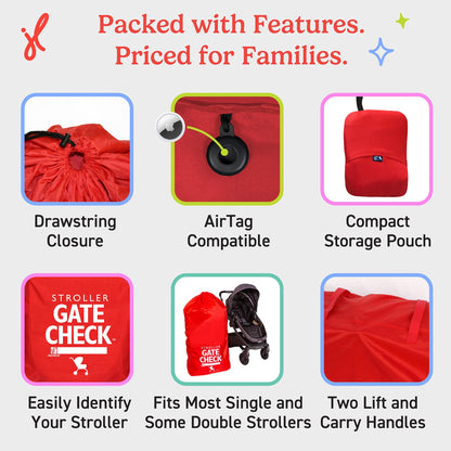 J.L. Childress Gate Check Bag for Single & Some Double Strollers - Travel Bag for Airplane, Fits Most Standard Baby Strollers, Airport Accessories Gate Check, Flying Essentials - Neon Blue
