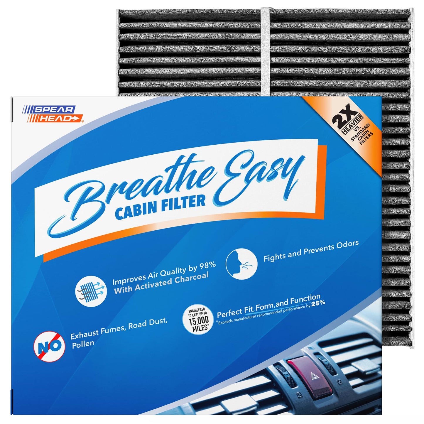 Spearhead Odor Defense Breathe Easy AC & Heater Cabin Filter | Fits Select 2016-2025 Toyota, Lexus, Subaru, 2016-2023 CX-9 Like OEM | Up to 25% Longer Lasting w/Activated Carbon (BE-157)