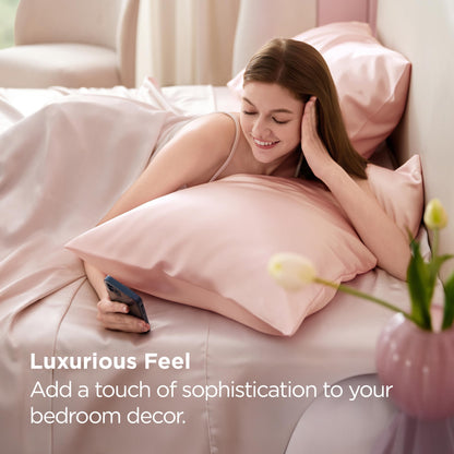 Bedsure Satin Pillow Case Queen Size 2 Pack, Similar to Silk Pillow Cases, Silky Pillowcase Covers for Hair and Skin with Envelope Closure, Gifts for Women Men, Grey, 20x30 Inches