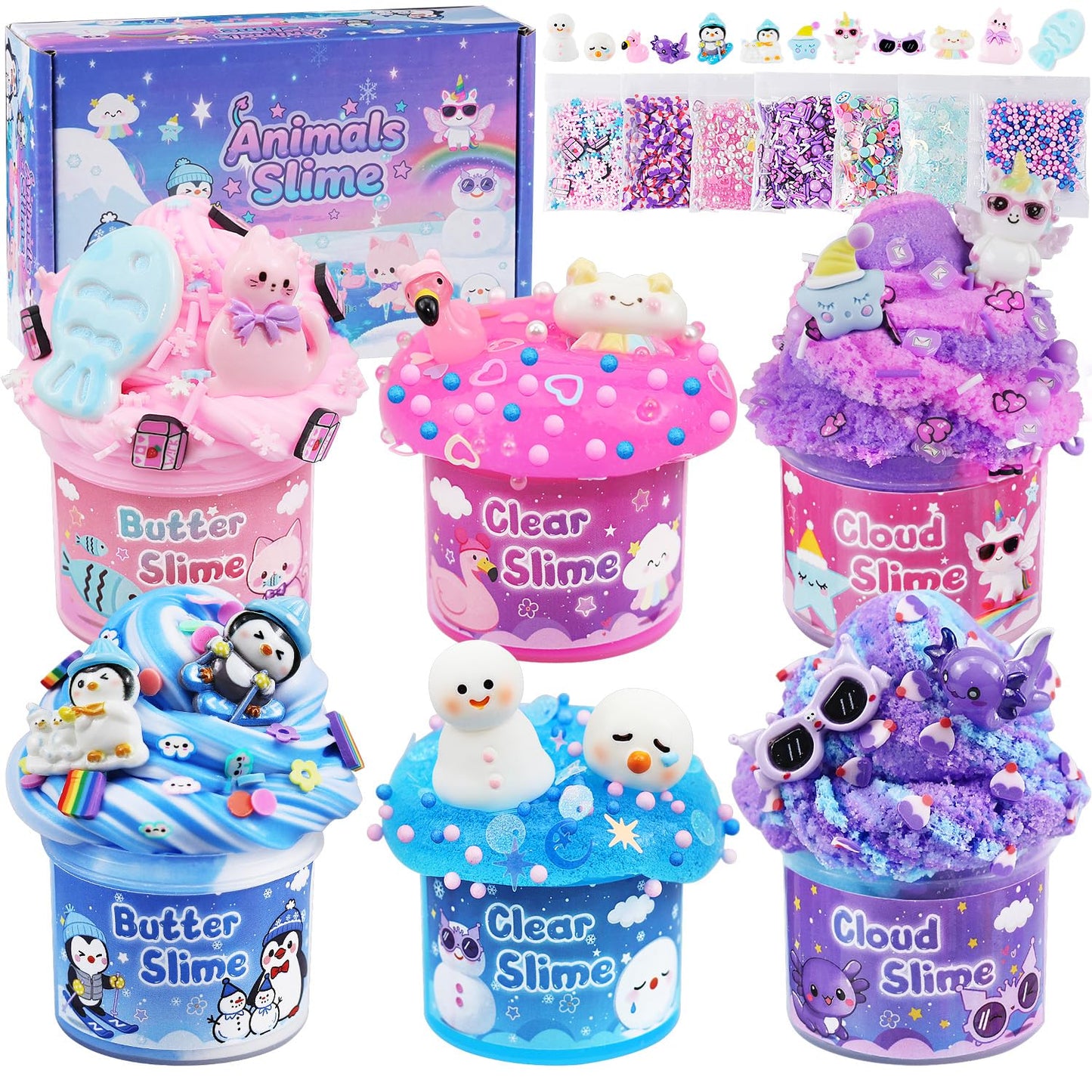 6 Pack Slimes, Pink Slime Kids, Cloud Slime kit for Girls Ages 8-12, Toys for Girls and Boys, for Kids Slime Set Party kit Goodie Bag Stuffers, 4 5 6 7 8 9 10 Year Old Girl Birthday Gift Cute Stuff