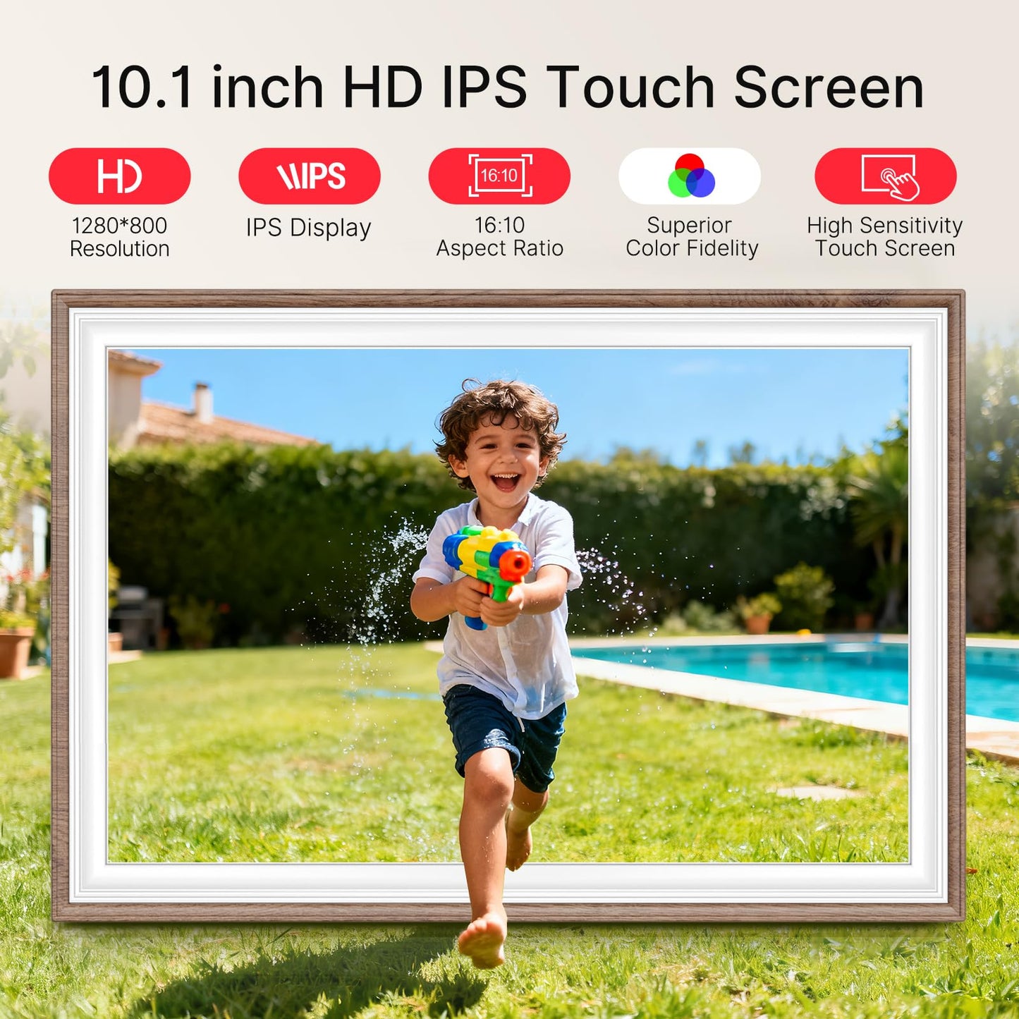 Frameo 10.1 Inch WiFi Digital Picture Frame, Smart Cloud Electronic Photo Frame with HD IPS Touch Screen Slideshow 32GB Memory Auto-Rotate Wall Mount, Share Photos/Videos from Phone - Gifts for Mom