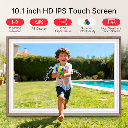Frameo 10.1 Inch WiFi Digital Picture Frame, Smart Cloud Electronic Photo Frame with HD IPS Touch Screen Slideshow 32GB Memory Auto-Rotate Wall Mount, Share Photos/Videos from Phone - Gifts for Mom