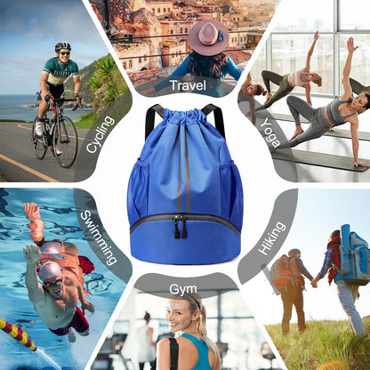 Hoedia Sports-Kordelzugrucksack – Schwimm-Turnbeutel mit Schuhfach und wasserdichter Tasche für Damen und Herren