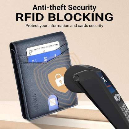 VATAN Herren Slim Wallet RFID Schutz Leder Kreditkartenetui für 15 Karten, Bifold Minimalistisches Dünnes Portemonnaie mit 2 Ausweisfenstern und Geldscheinfach, mit Geschenkbox (Carbon Fiber Schwarz)