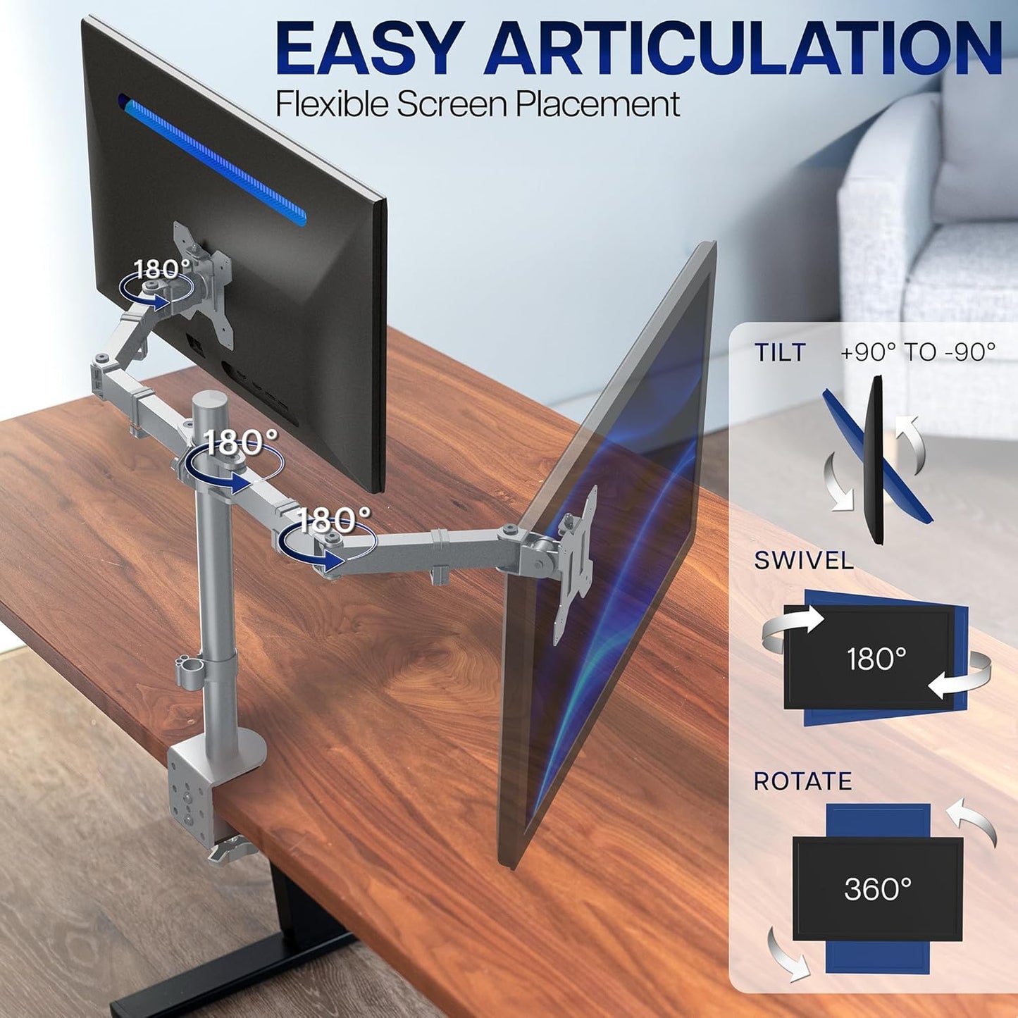 VIVO Dual-Monitor Tischhalterung, für 2 Bildschirme bis zu 30 Zoll und je 10 kg, Hochleistungs-Stahlständer voll verstellbar mit Klemme und Tülle, Schwarz, STAND-V002