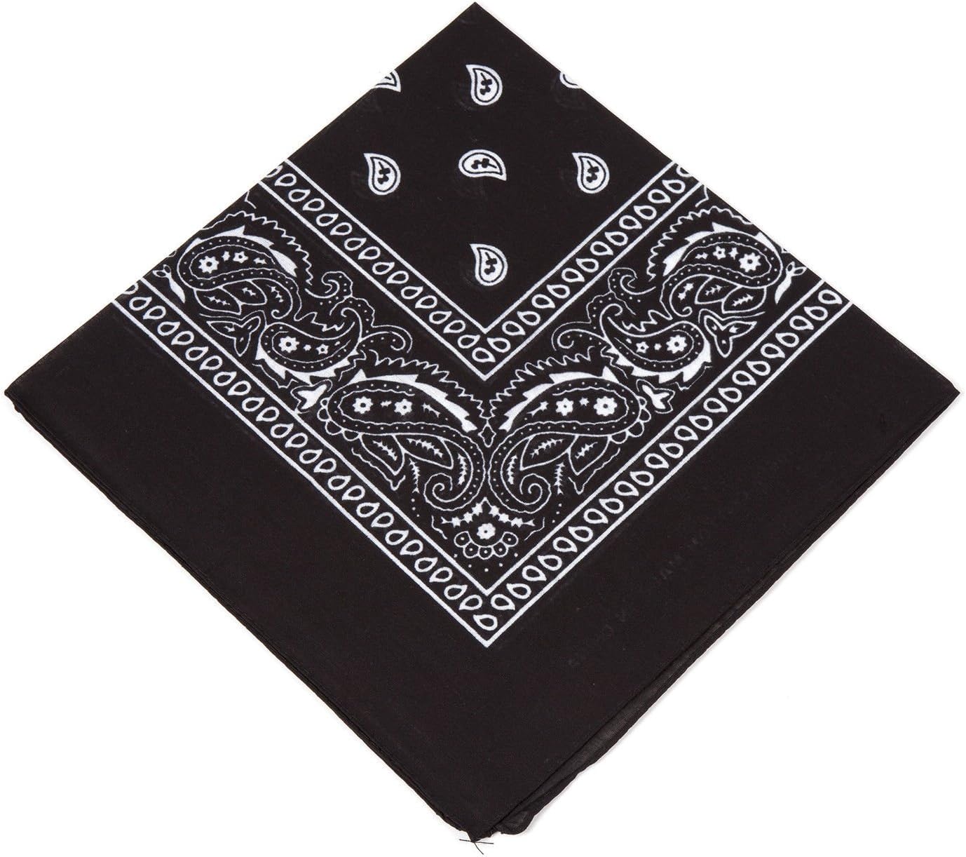 BOOLAVARD 1s, 6s, 9s or 12 Pack Cowboy Bandanas with Original Paisley Pattern (Black)