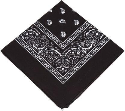 BOOLAVARD 1s, 6s, 9s or 12 Pack Cowboy Bandanas with Original Paisley Pattern (Black)