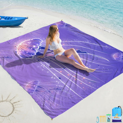 BYDOLL Beach Blanket Waterproof Sandproof Large Sand Free,78''X81''/10'X9' Oversized Sandless Lightweight Blanket Picnic Mat for Beach Travel Camping Hiking with Stakes