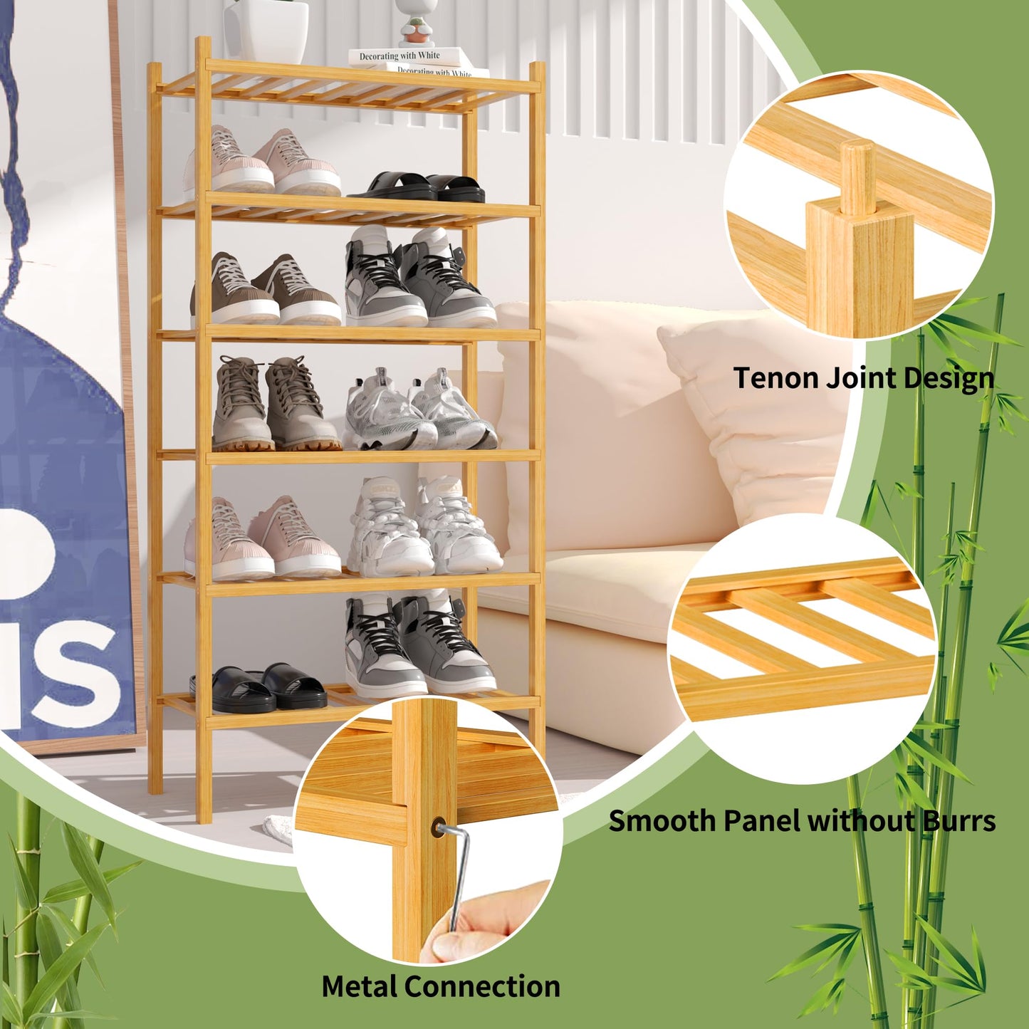 ROMGUAR CRAFT 3 Tier Bamboo Shoe Rack for Closet Free Standing Wood Shoe Shelf Storage Organizer for Entryway Small Space Stackable 27"x11"x20" (Natural)
