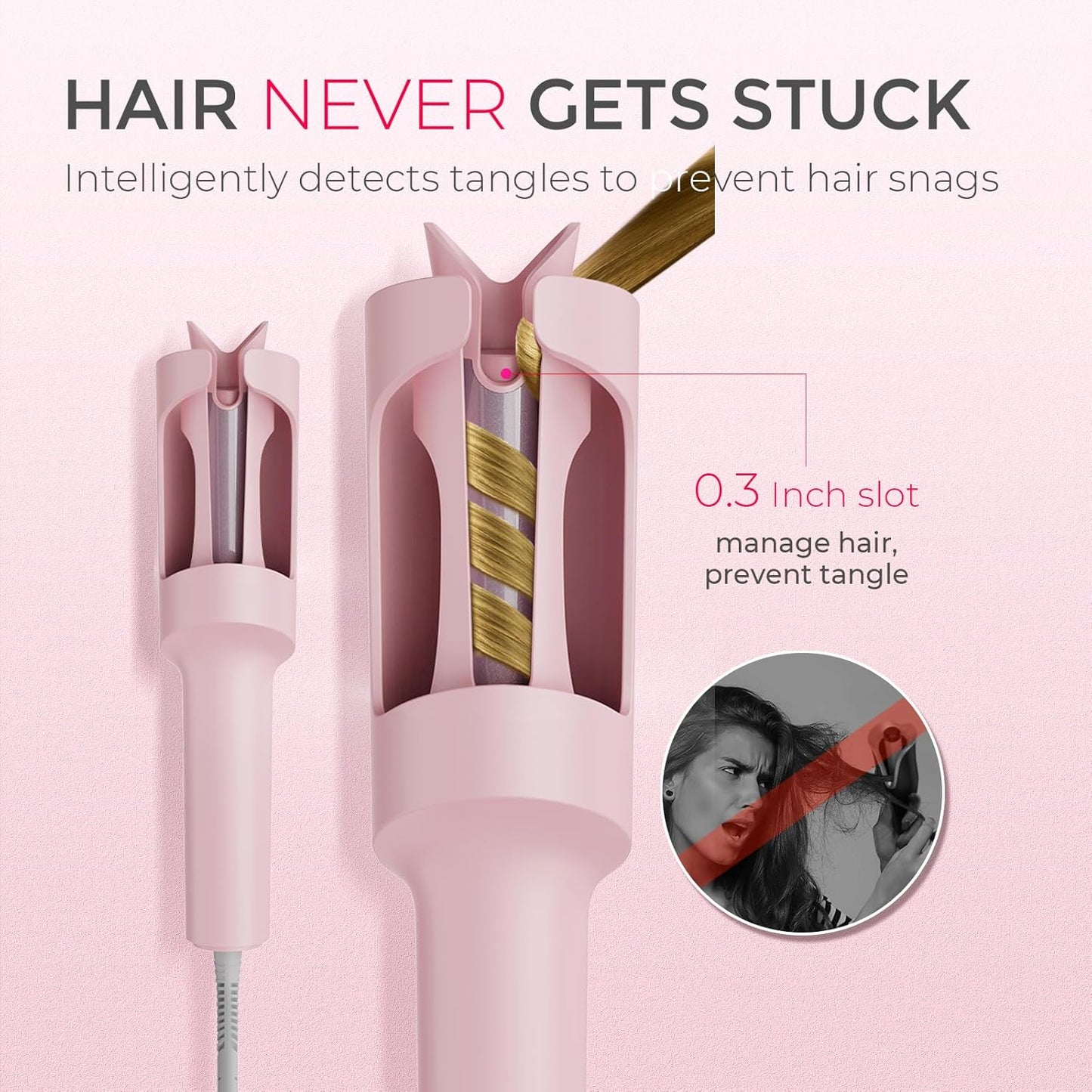 TYMO CURLPRO Automatic Rotating Curling Iron - Beach Waves Curling Wand, Portable Hair Curler, 500 Million Ionic, Dual Voltage & Lightweight for Travel, Ceramic Coating, Metallic Gray 1 inch