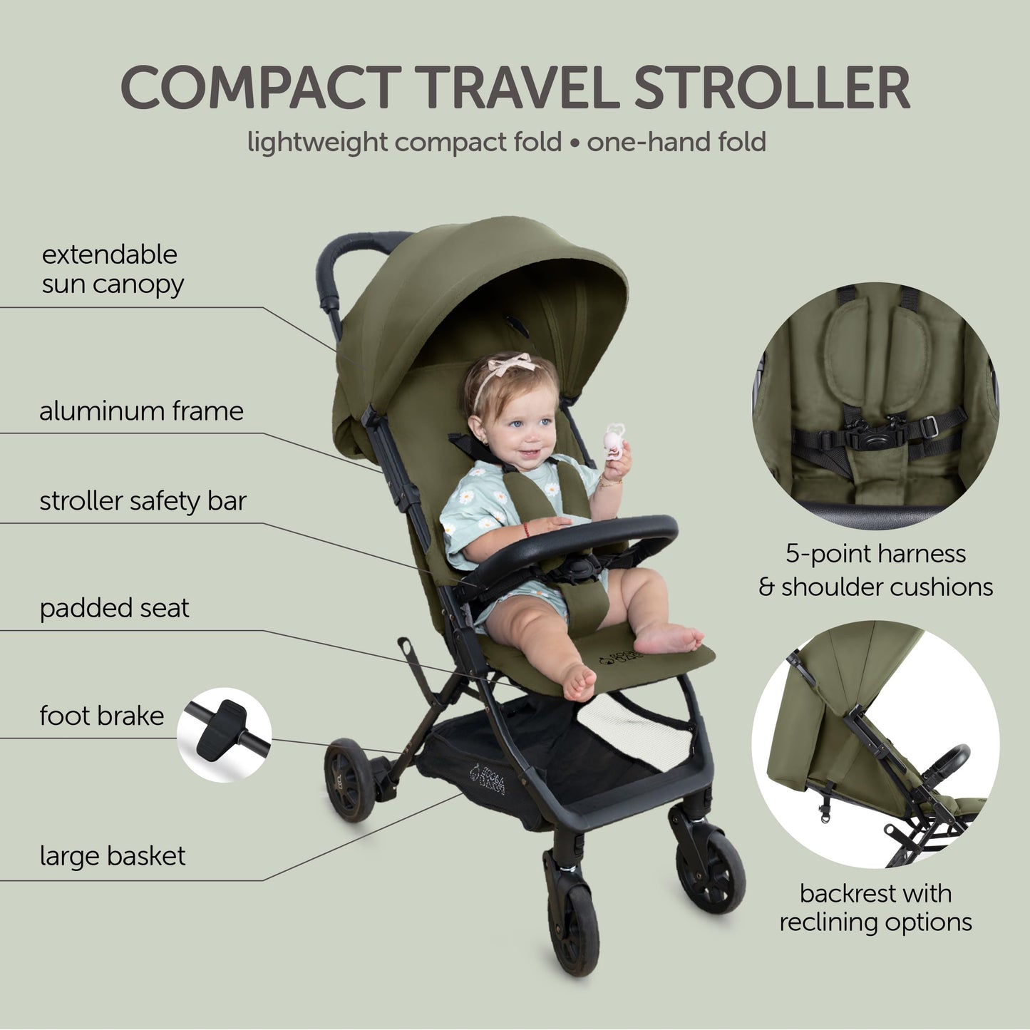 Lightweight Travel Stroller for Baby & Toddlers - Easy Fold & Compact Stroller with Canopy, Storage Basket, Multi-Position Recline & Convenient One-Hand Fold (Grey)