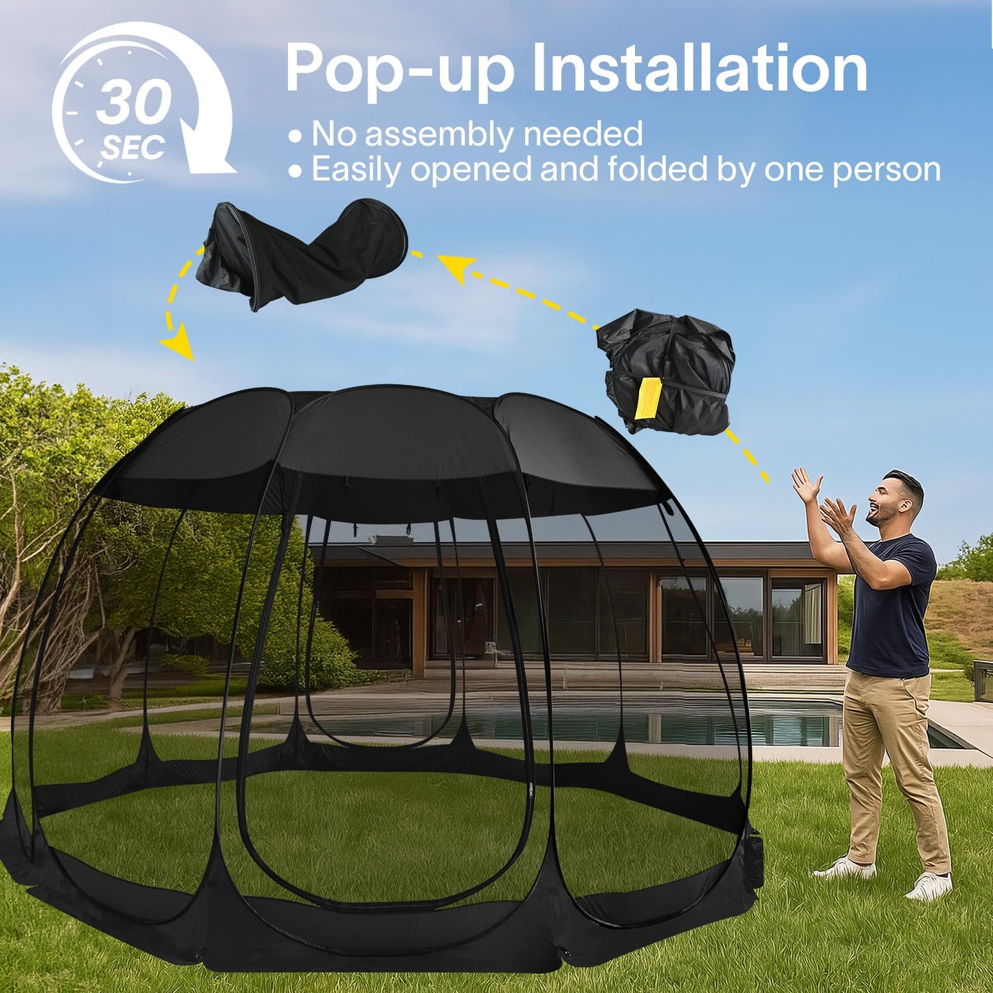 Alvantor Pop Up Screen House Tent, Instant Outdoor Gazebo with Mosquito Netting & UPF 50+ Sun Protection, Portable Canopy Shelter for Patio, Backyard, Camping (2-10 Person)