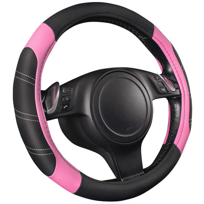 CAR PASS Line Rider Mikrofaser-Leder Sportlicher Lenkradbezug Universal Passend für 95% LKW, SUV, PKW, 36,8-38,1 cm Rutschfest Sicher Bequem Design (Schwarz-Grau)