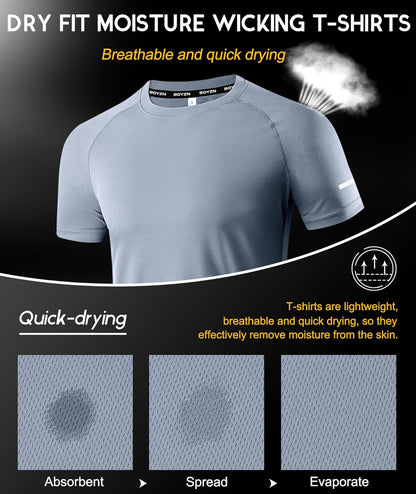 Boyzn 1er, 3er, 5er oder 7er Pack Herren-Trainings-Laufshirts, Dry Fit feuchtigkeitsableitendes T-Shirt, Gym Sport Kurzarm-T-Shirts