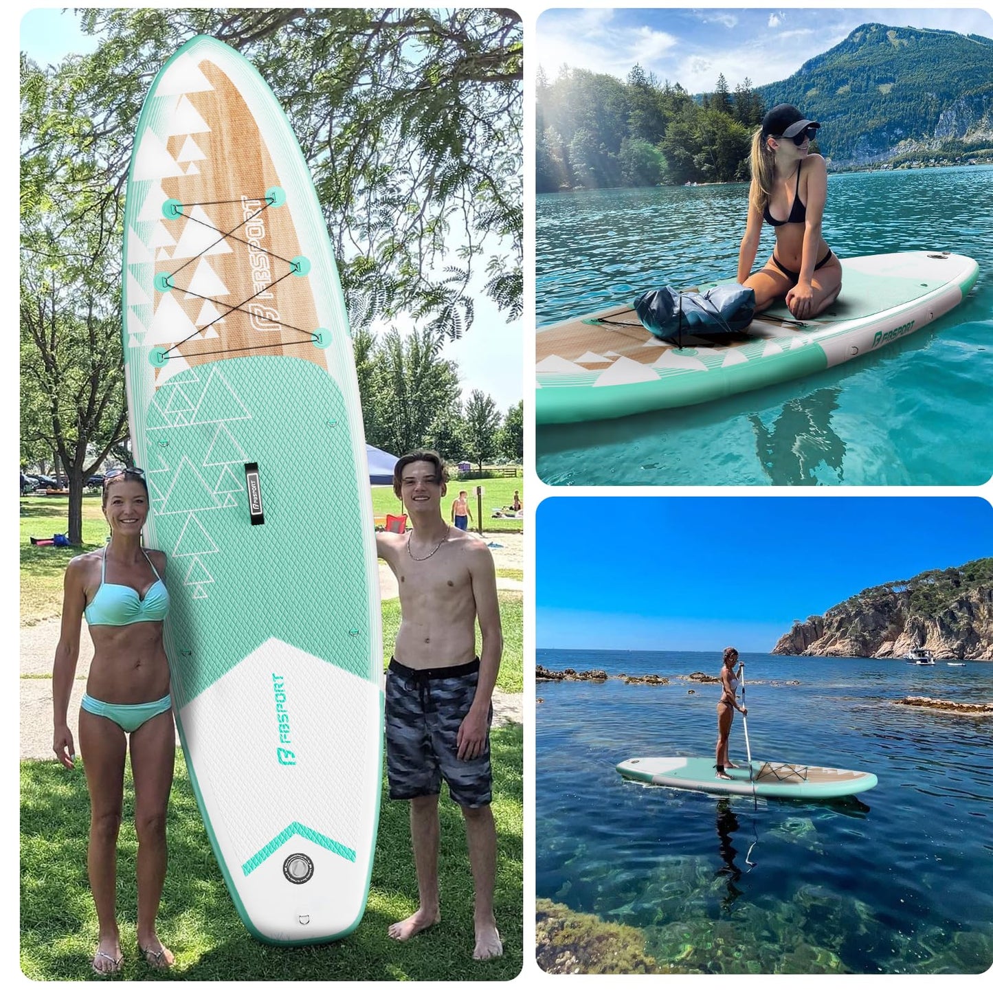FBSPORT 11' Premium Stand Up Paddle Board, Yoga Board with SUP Accessories & Carry Bag | Wide Stance, Surf Control, Non-Slip Deck, Leash, Paddle and Pump for Youth & Adult