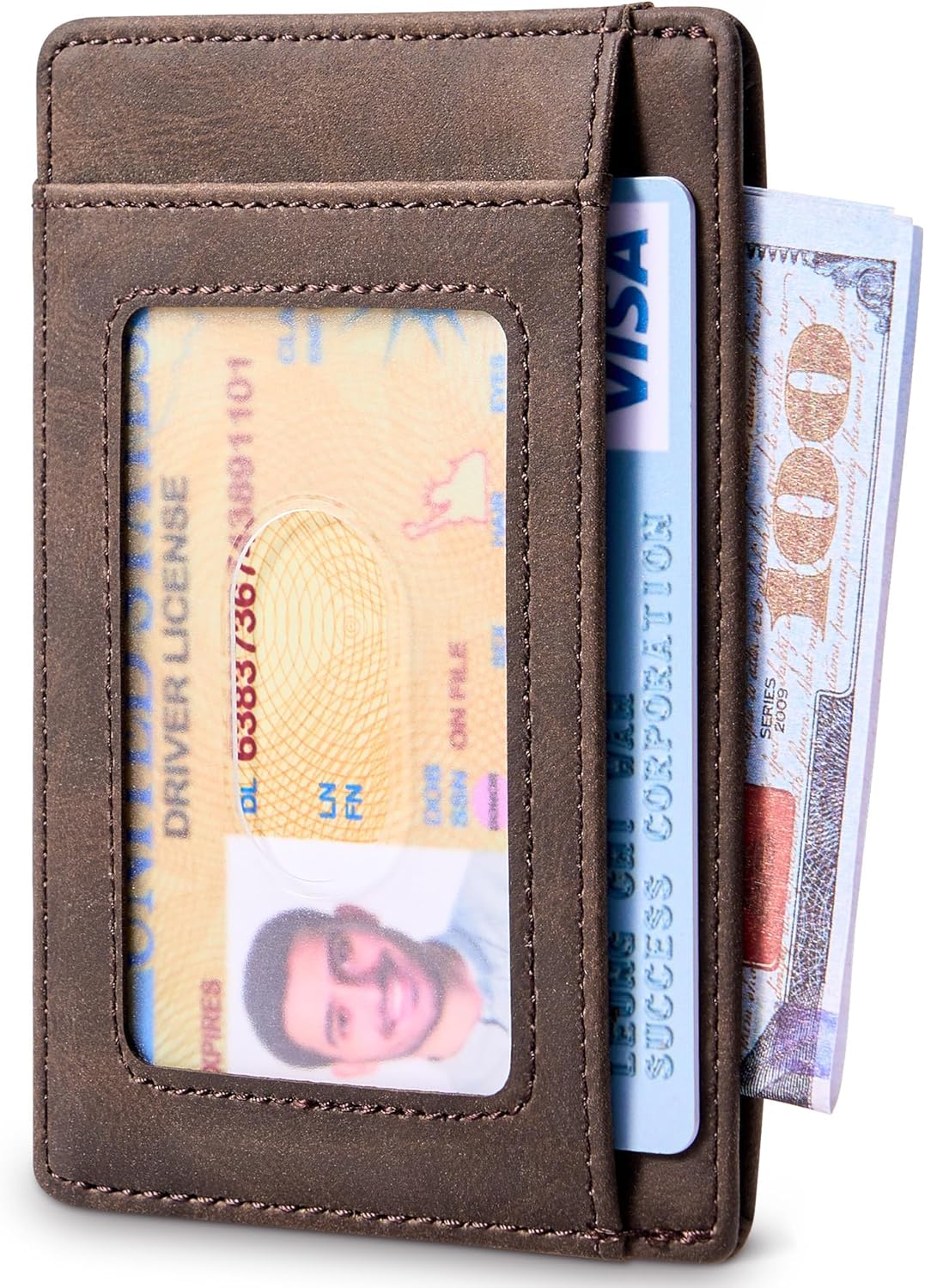 Travelambo Slim Wallet, Fronttasche, minimalistisch, Leder, RFID-blockierend, mittelgroß