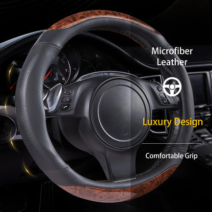 CAR PASS Line Rider Mikrofaser-Leder Sportlicher Lenkradbezug Universal Passend für 95% LKW, SUV, PKW, 36,8-38,1 cm Rutschfest Sicher Bequem Design (Schwarz-Grau)