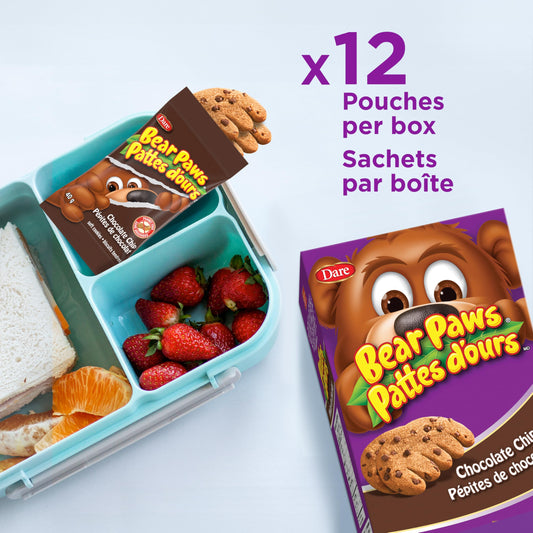 Dare Bear Paws, Chocolate Chip Soft Cookies, 480g/16.9 oz., x 12 Pouches, Family Pack, Peanut Free (Imported from Canada)