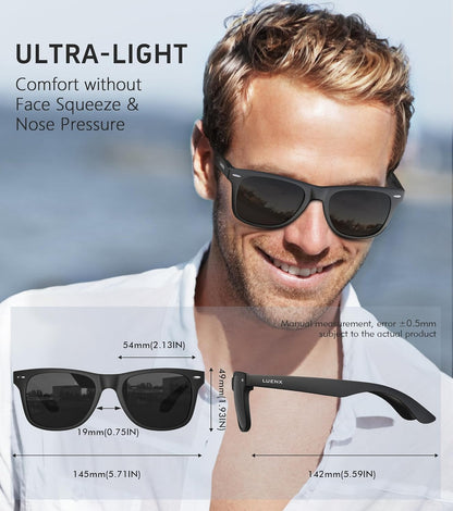 LUENX Polarisierte Sonnenbrillen für Herren und Damen, quadratische Fassung – UV-400-Schutz, 54 mm